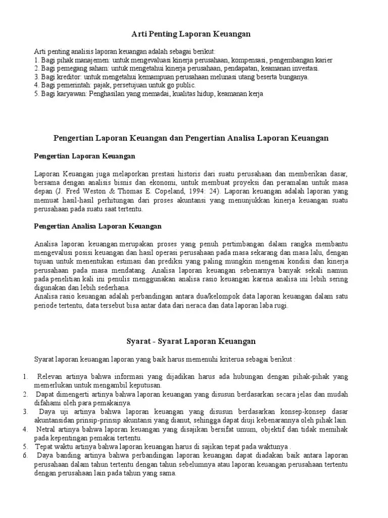 Arti Penting Laporan Keuangan | PDF