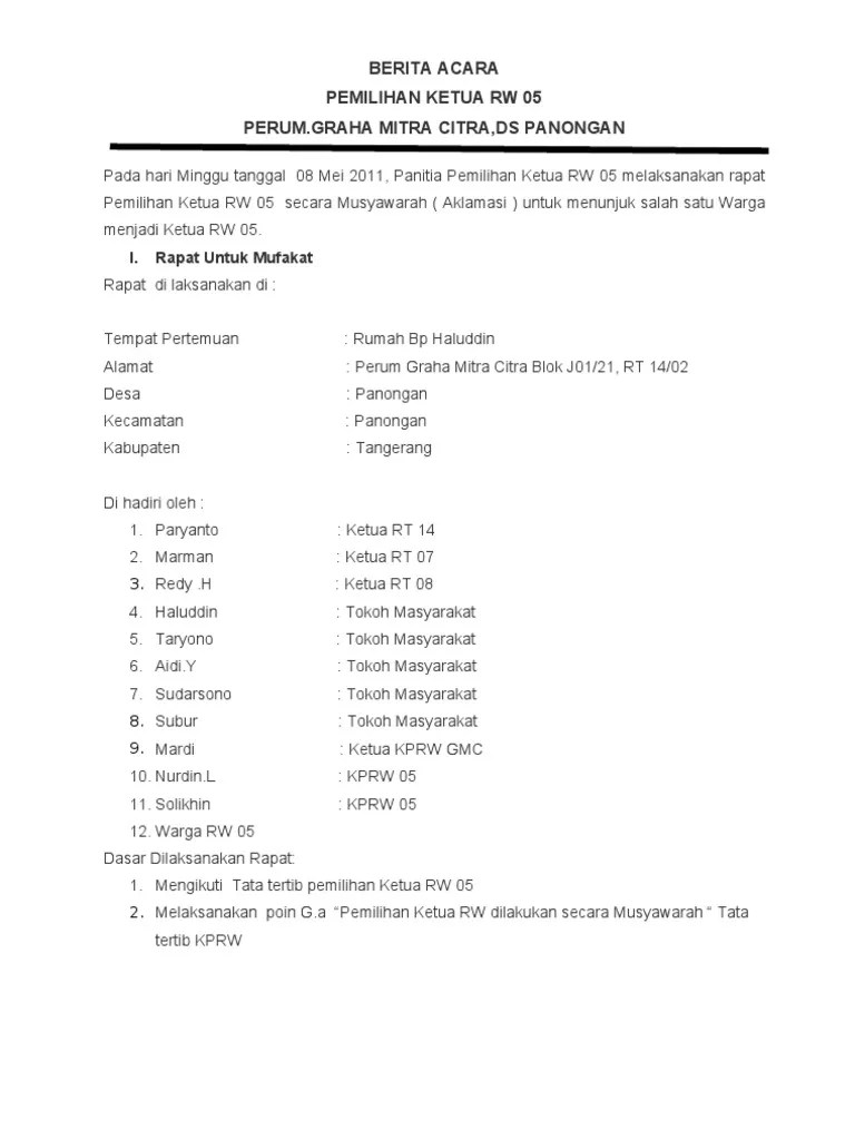 Surat Berita Acara Pemilihan Rt. : Berita Acara Pemilihan Ketua Rt 05 : Contoh  format surat berita acara pemeriksaan tanah. - What Is its