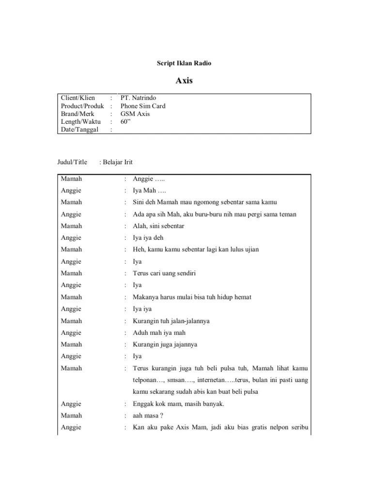 Script Iklan Radio | PDF