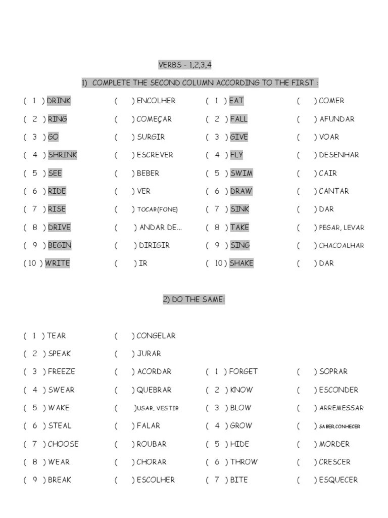 Prova Verbs 1,2,3,4 2011