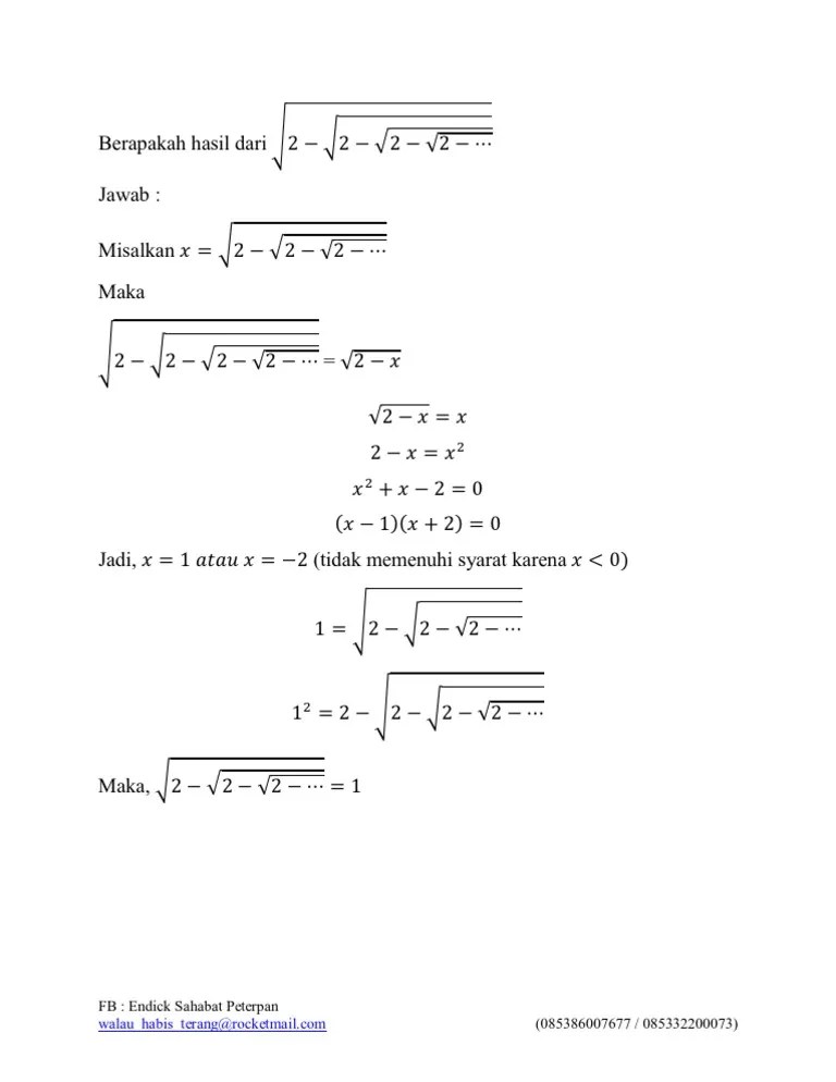 Berapakah hasil dari Jawab : Misalkan Maka - Akar 2