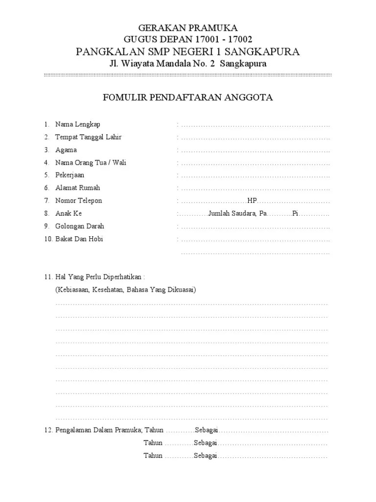 Formulir Pendaftaran Pramuka | PDF