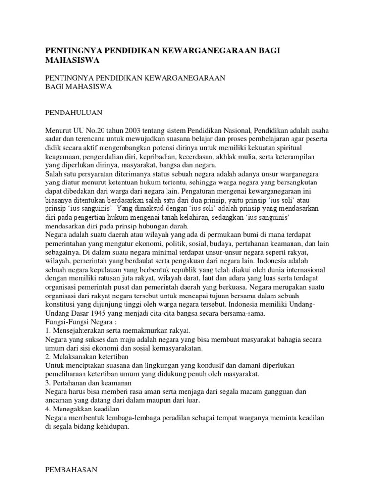Tujuan Belajar Pendidikan Kewarganegaraan Di Perguruan Tinggi
