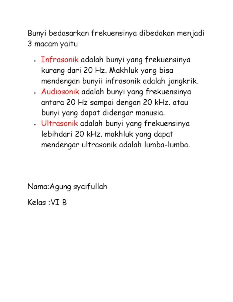 Bunyi An Frekuensinya Dibedakan Menjadi 3 Macam Yaitu | PDF