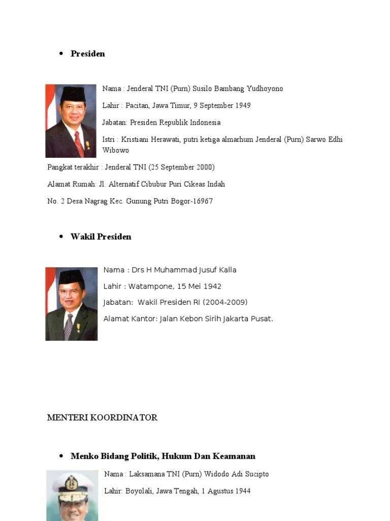 Susunan Kabinet Indonesia Bersatu Jilid I 2004 - 2009 + Foto | PDF