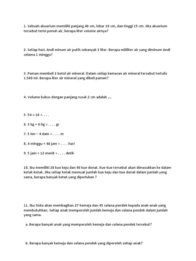 Soal Cerdas Cermat Matematika SD