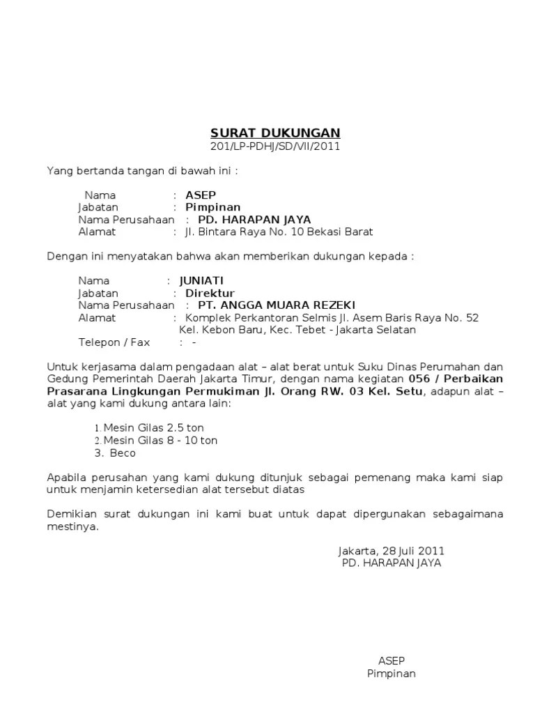 Surat Dukungan Harapan Jaya | PDF
