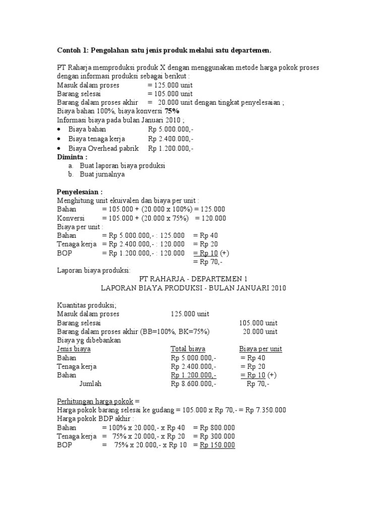 Contoh Soal Laporan Biaya Produksi Akuntansi Biaya - Nusagates