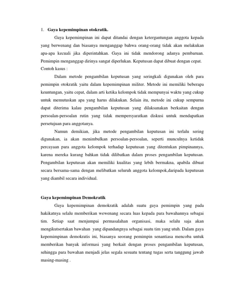 Gaya Kepemimpinan Otokratik | PDF