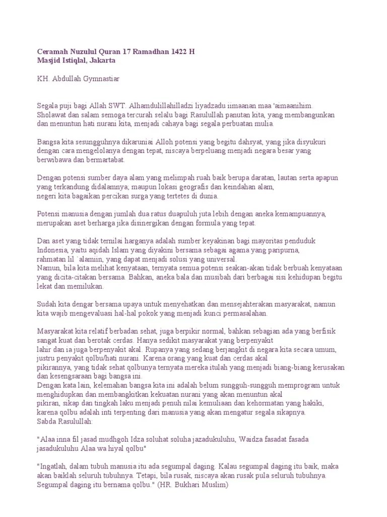 Ceramah Ramadhan Tentang Nuzulul Qur An