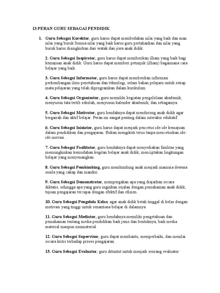 13 Peran Guru Sebagai Pendidik | PDF