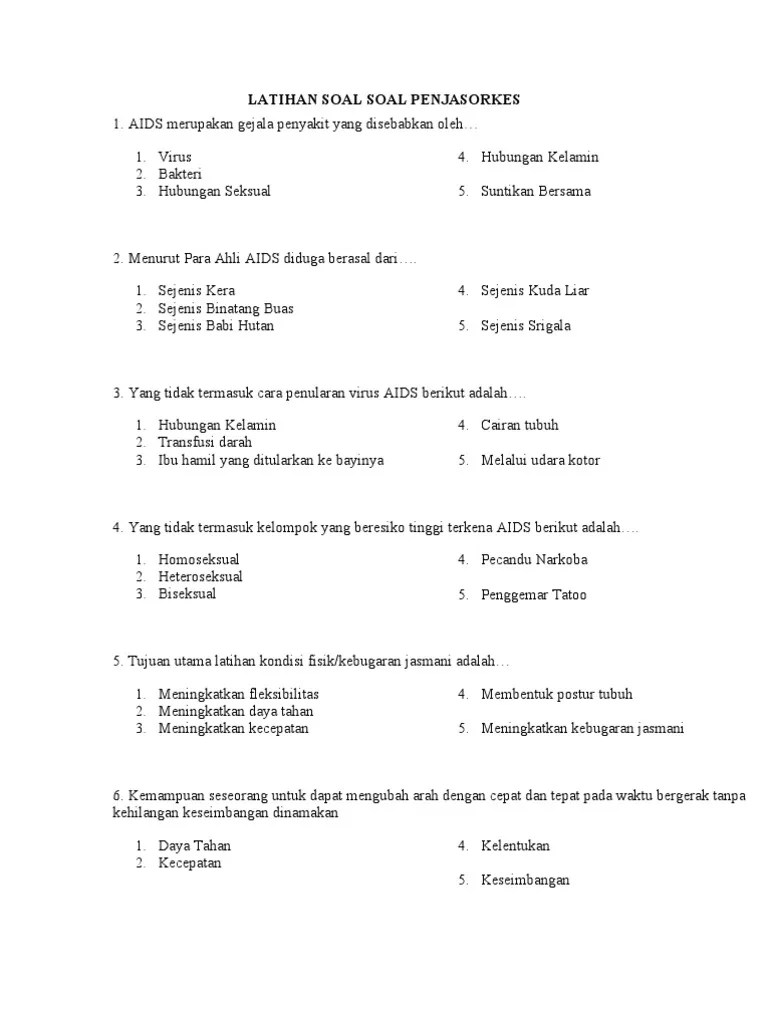 Latihan Soal Soal Penjasorkes | PDF