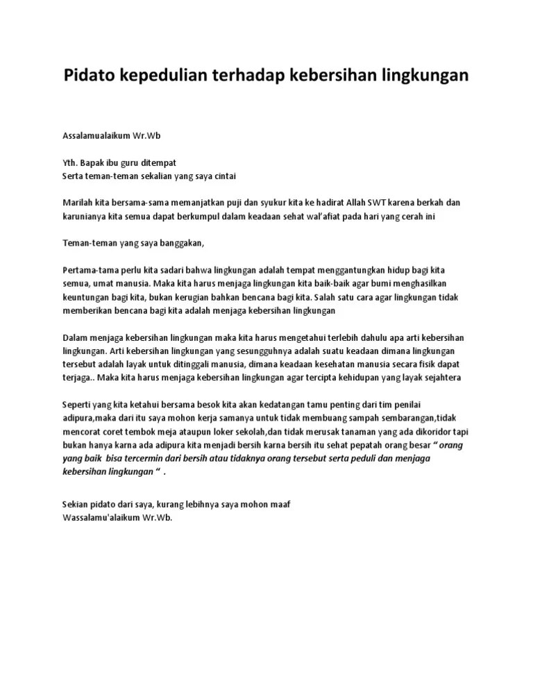 Contoh Pidato Singkat Tentang Kebersihan - Mosaicone