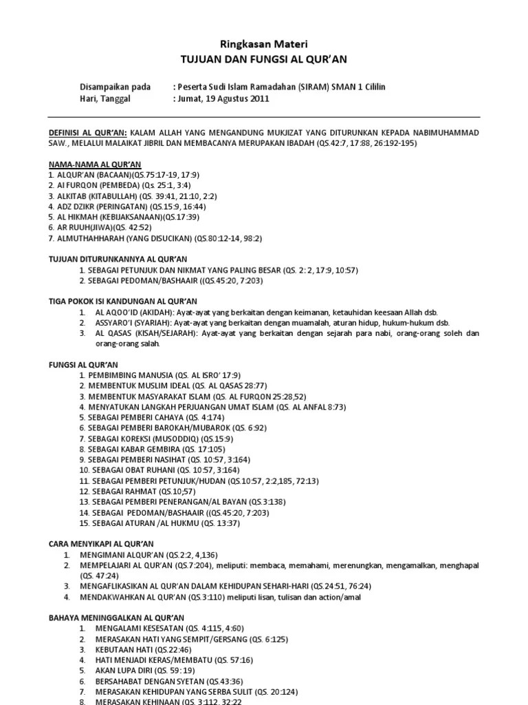 Tujuan Dan Fungsi Al Qur