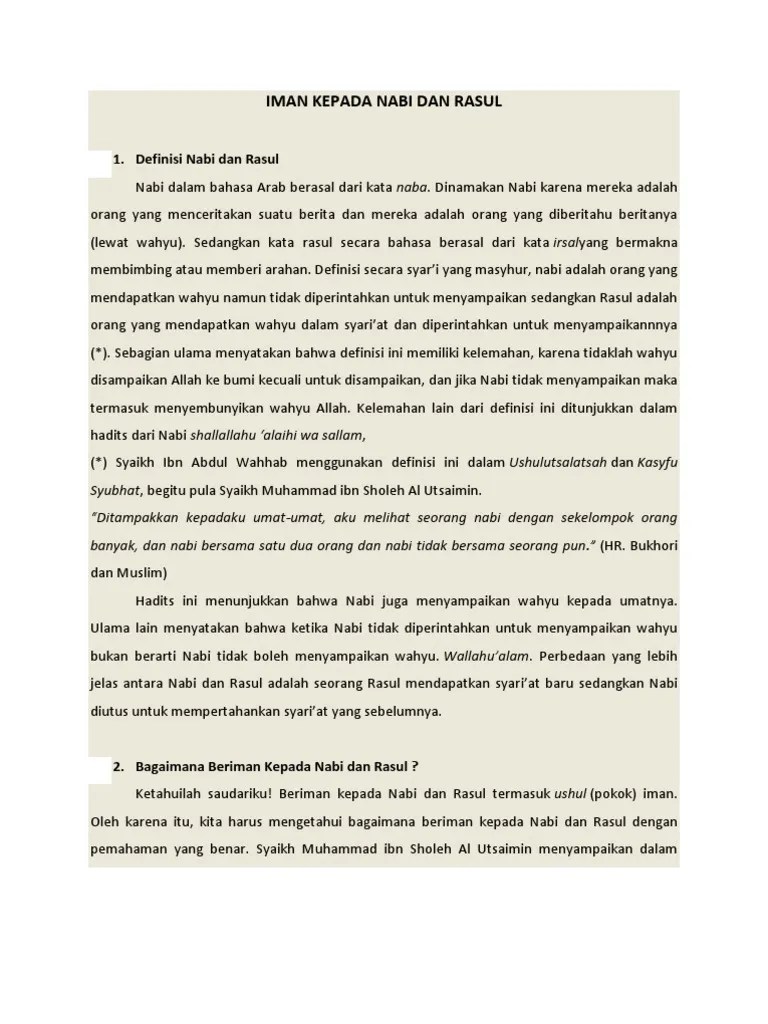 Iman Kepada Nabi Dan Rasul | PDF