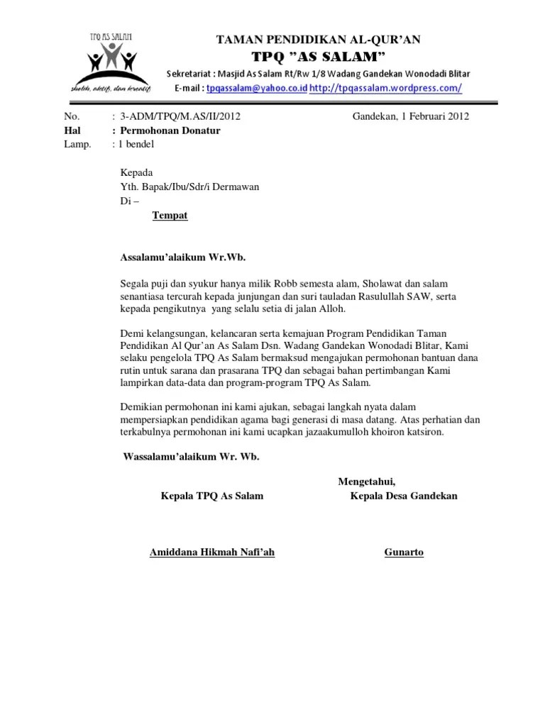 Surat Permohonan Donatur Tetap | PDF