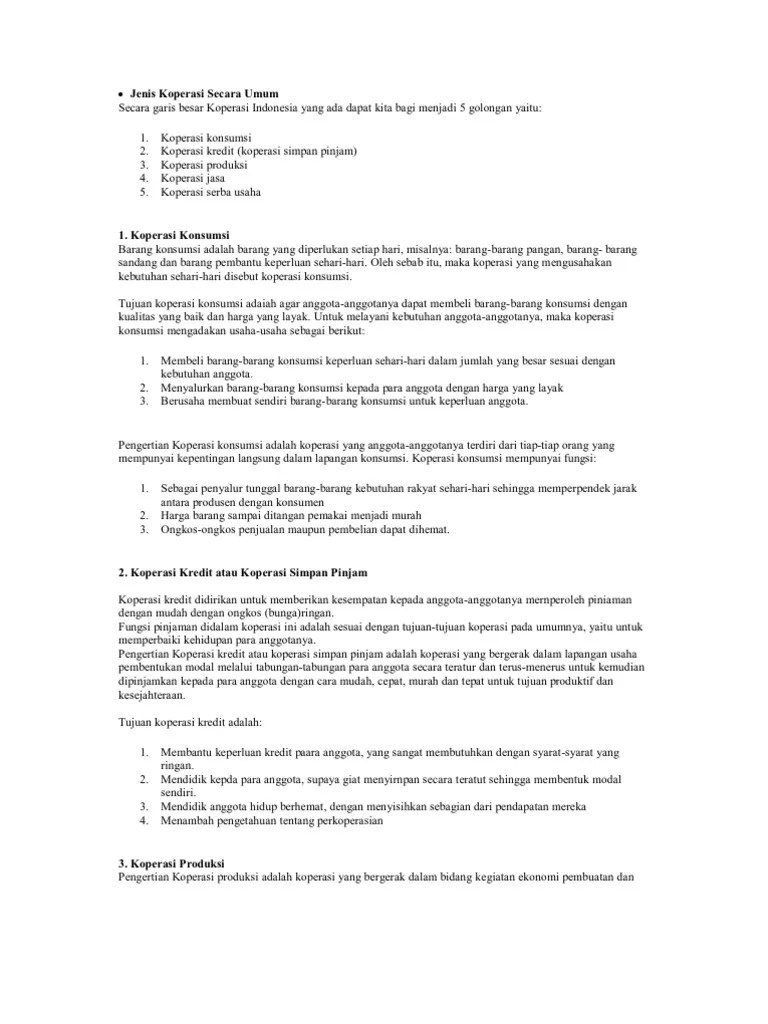 Jenis Koperasi Secara Umum | PDF