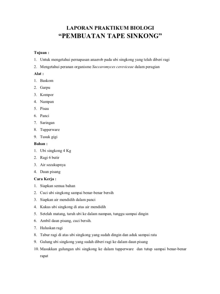 Laporan Praktikum Biologi Tape Singkong | PDF