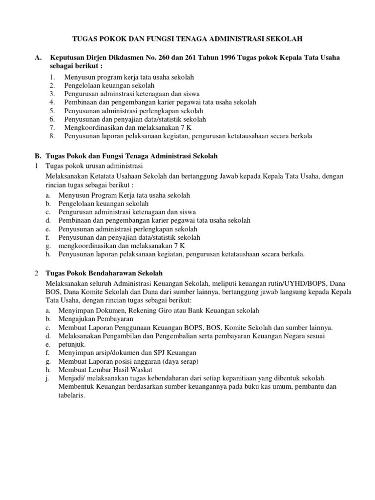 Struktur Organisasi Sekolah Dan Uraian Tugas Pokok Dan Fungsinya