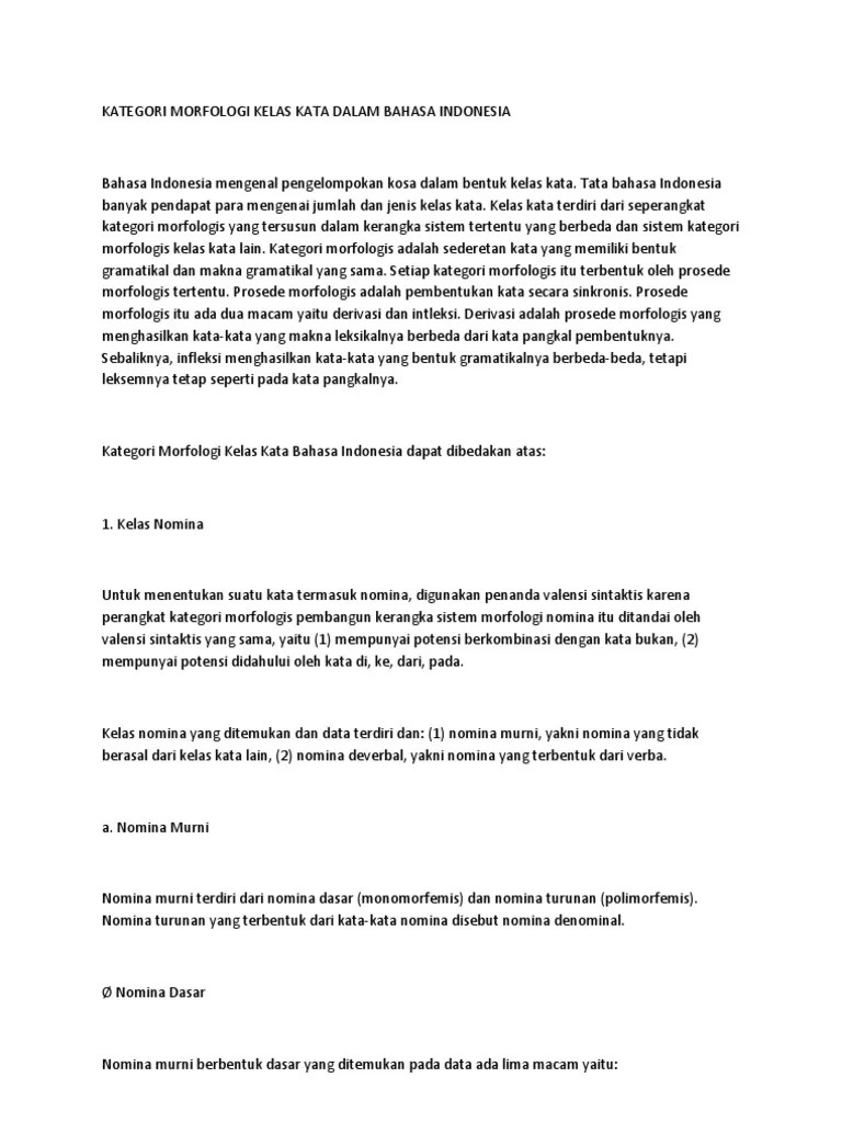 Kategori Morfologi Kelas Kata Dalam Bahasa Indonesia | PDF