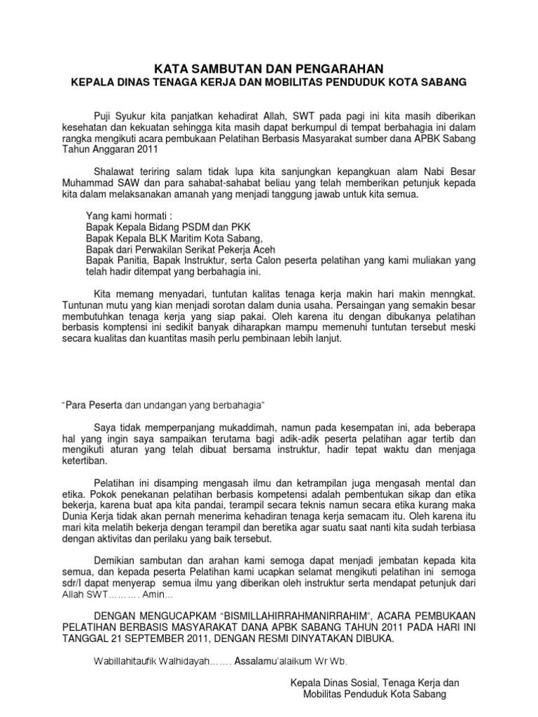 Contoh Kata Sambutan Pembukaan Acara Pelatihan