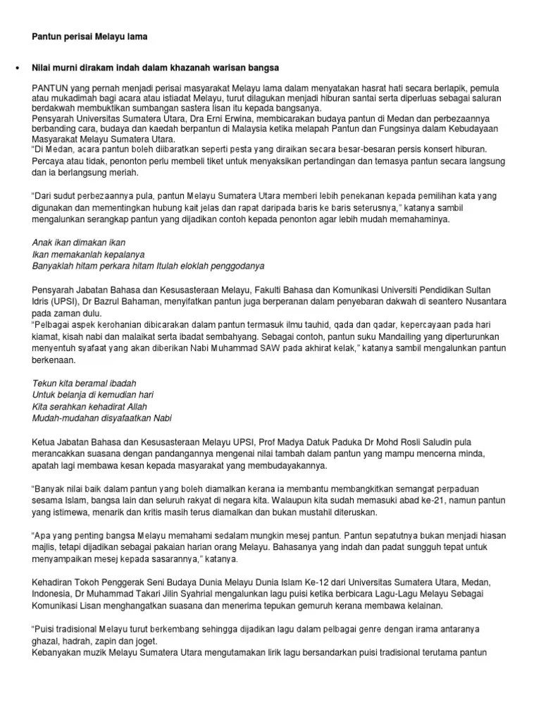 Pantun Perisai Melayu Lama | PDF