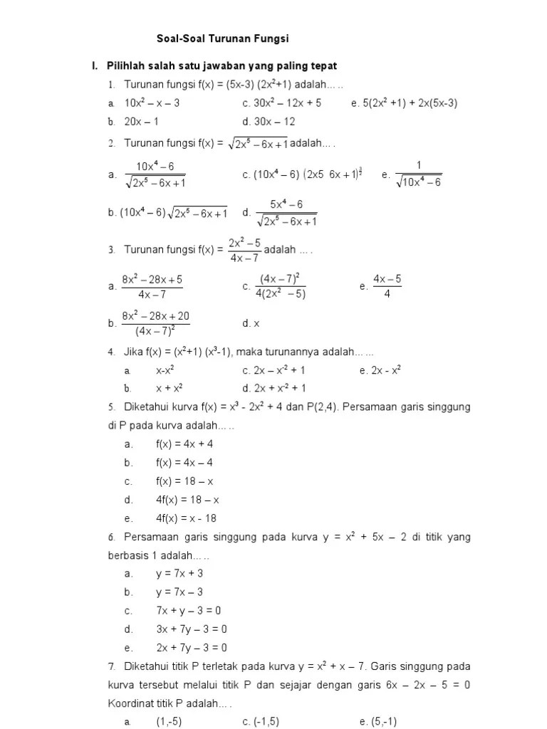 Bank Soal Matematika Fungsi Turunan | PDF
