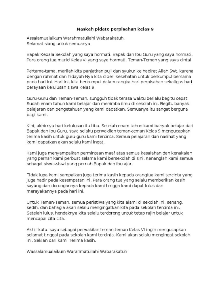 Pidato Kepala Sekolah Waktu Perpisahan