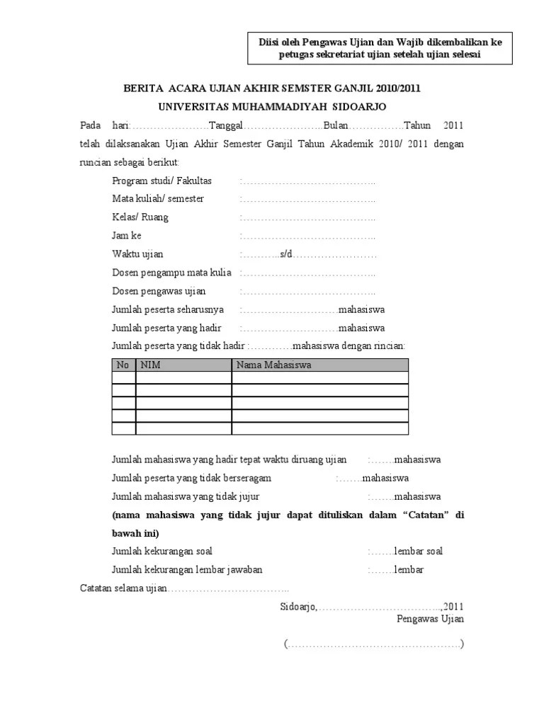Berita Acara Uas - Uts Untuk Fakultas | PDF