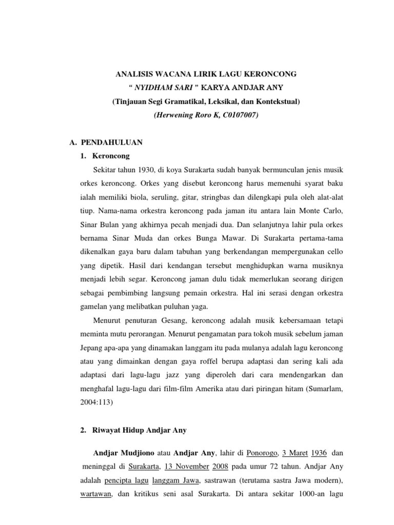 Analisis Wacana Lirik Lagu Keroncong | PDF