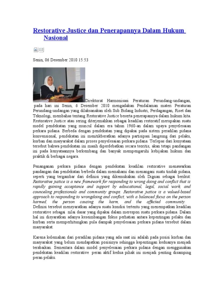 Restorative Justice Dan Penerapannya Dalam Hukum Nasional | PDF