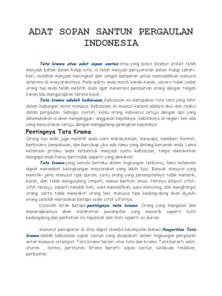Adat Sopan Santun Pergaulan Indonesia | PDF