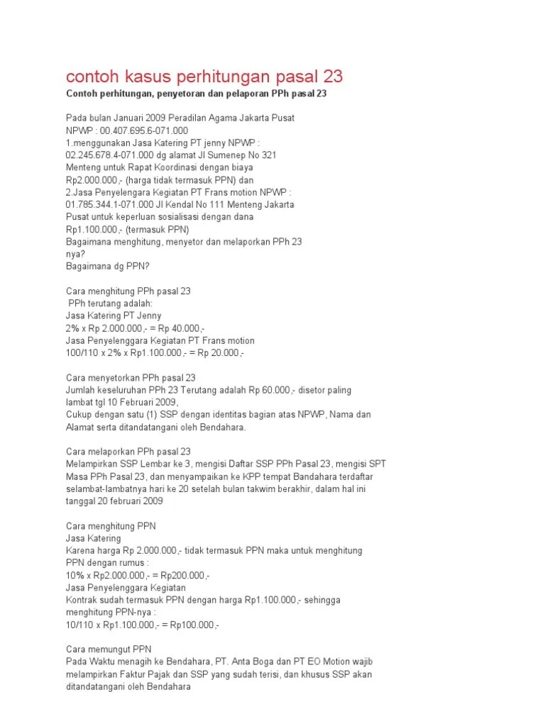 Contoh Kasus Perhitungan Pasal 23 | PDF