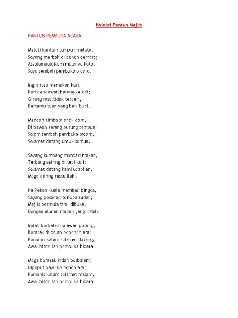 Pantun Melayu Pembuka Dan Penutup Acara – Rasanya