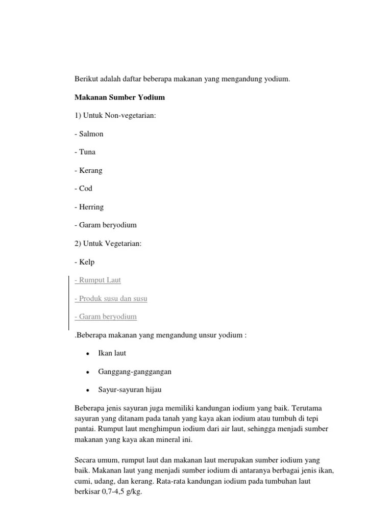 Makanan Yang Mengandung Yodium | PDF