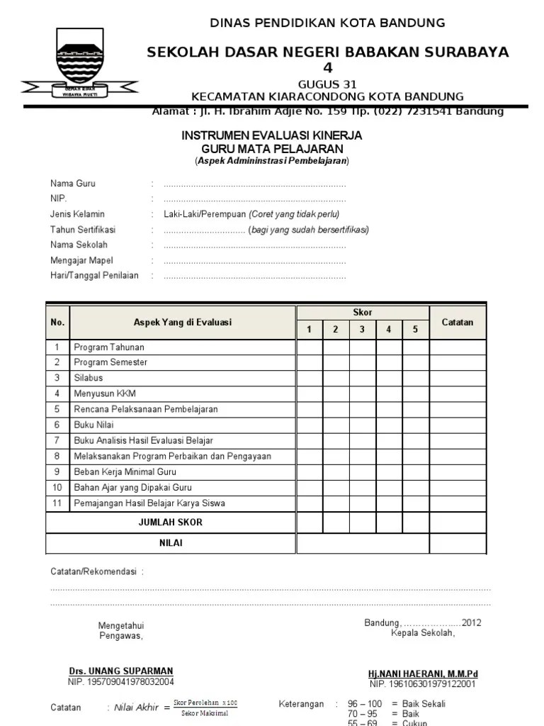 Instrumen Monitoring &amp; Evaluasi Guru Mapel | PDF