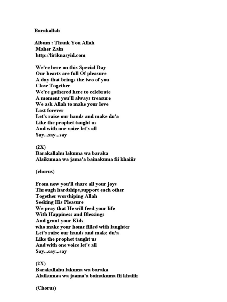 Lirik Lagu Thank You Allah Maher Zain