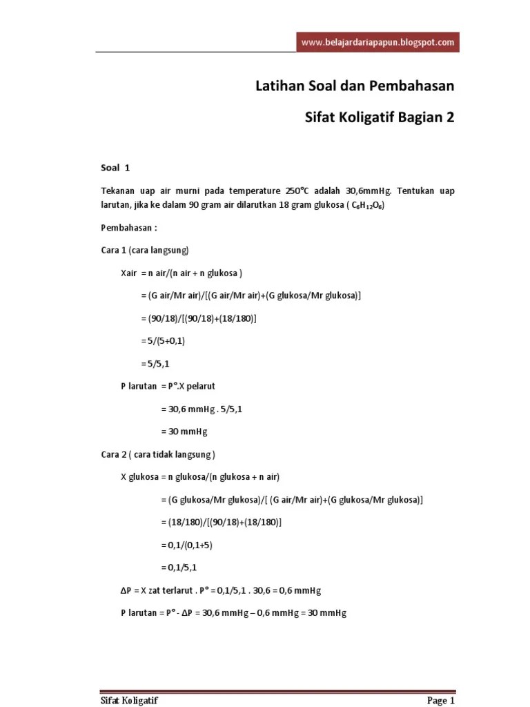 Latihan Soal Sifat Koligatif Bagian 2 | PDF