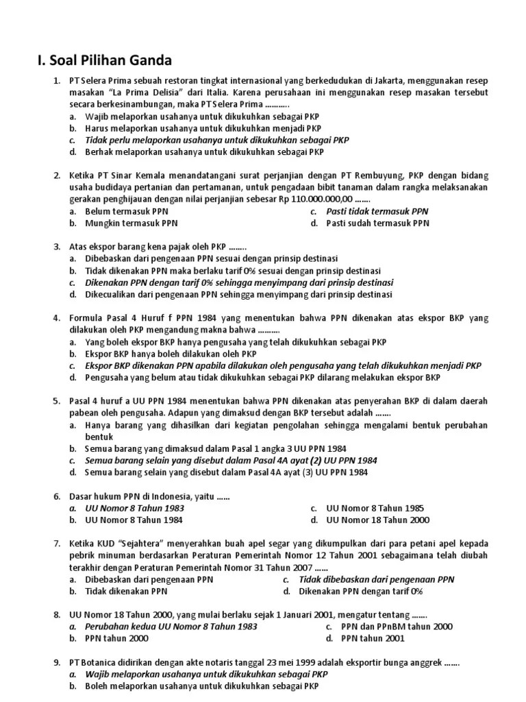 Soal Tetang Pajak Pilihan Ganda Beserta Jawabannya