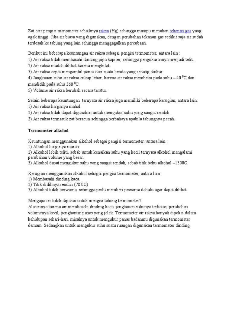 Zat Cair Pengisi Manometer Sebaiknya Raksa | PDF
