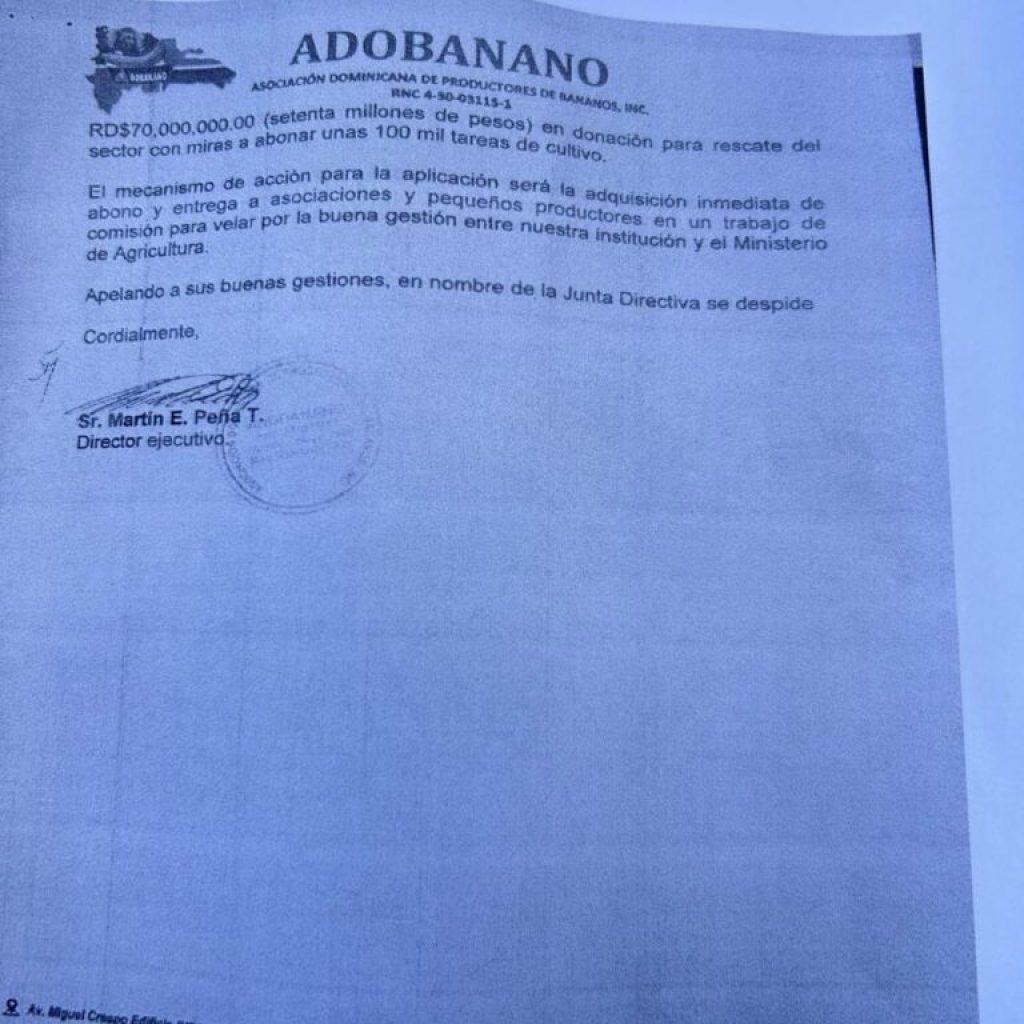 Agricultura Desmiente a ADOBANANO de Valverde