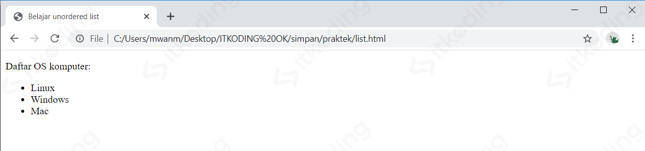 Cara Membuat List pada HTML : Fungsi Tag ol, ul, li