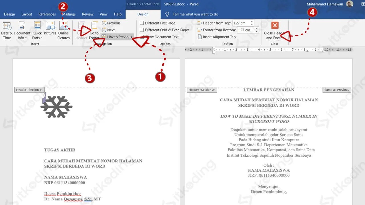Cara Membuat Nomor Halaman Skripsi yang Berbeda di Word