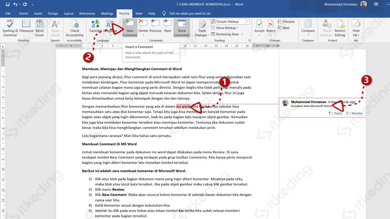 Membuat, Meninjau dan Menghilangkan Comment di Word