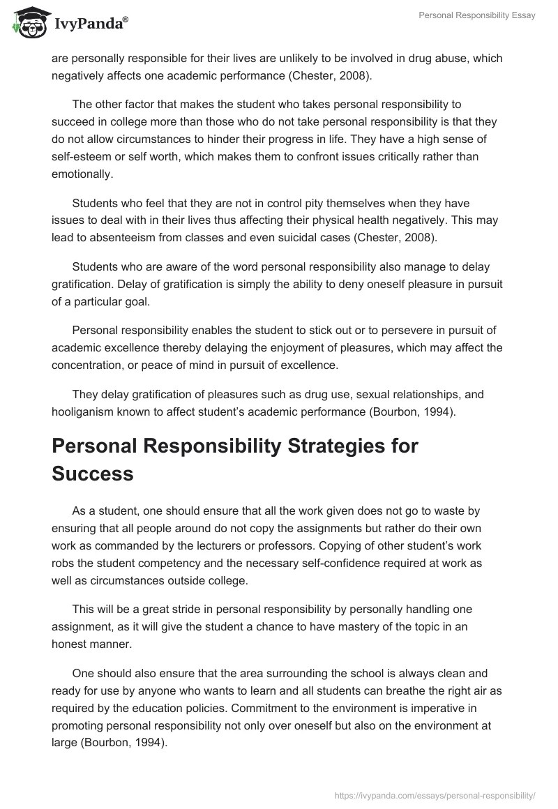 Personal Responsibility Essay Example - 1887 Words Sense of self essay