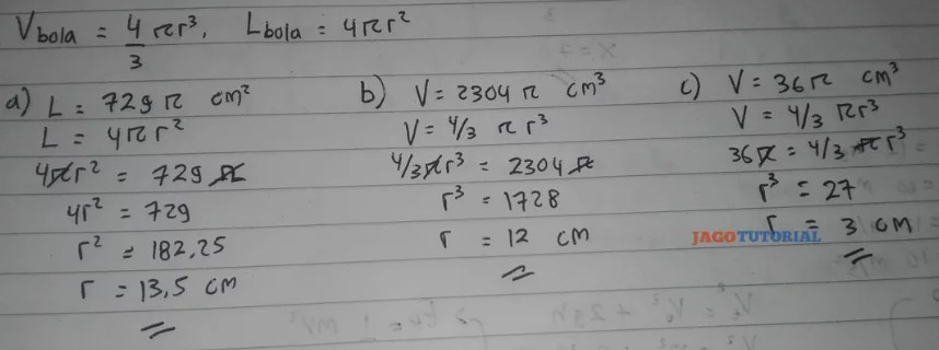 Jawaban Matematika Kelas 9 Latihan 5.3 Bola Hal 303 - 305 Tentukan Luas  Permukaan dan Volume