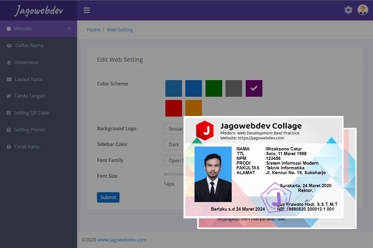 Aplikasi Cetak Kartu NISN Pelajar ID Card Dengan PHP MySQL | Jagowebdev