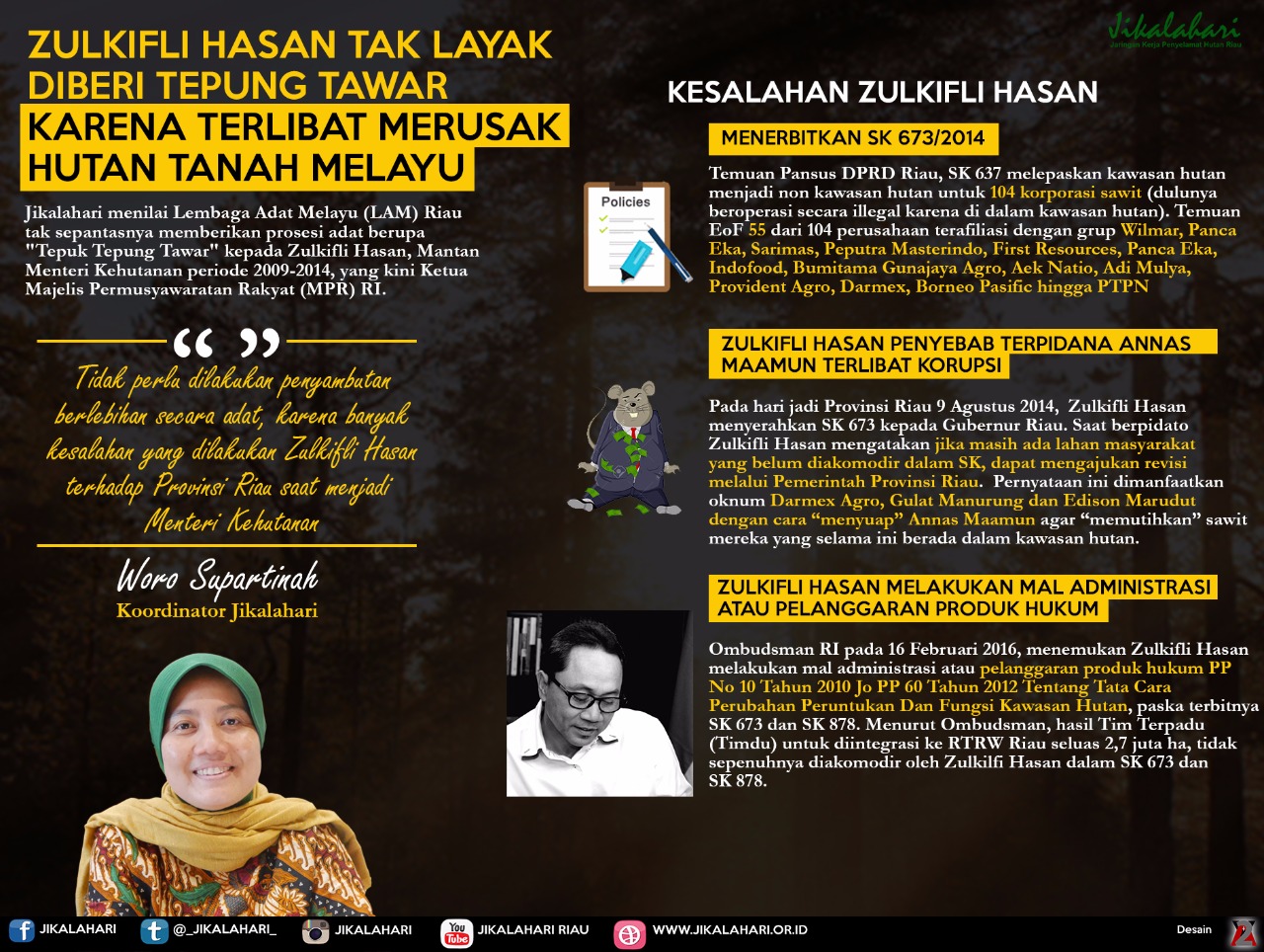 Zulkifli Hasan Tak Layak Diberi Tepung Tawar Karena Terlibat Merusak Hutan  Tanah Melayu – Jikalahari