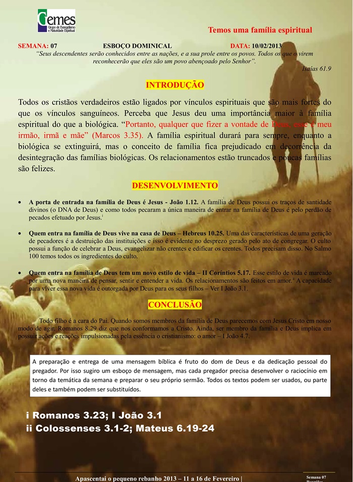 Semana 07 Temos Uma Familia Espiritual Esboco Para Domingo Blog Joel Stevanatto