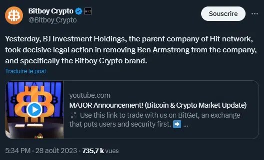 La figure emblématique de BitBoy Crypto, Ben Armstrong, perd son emploi